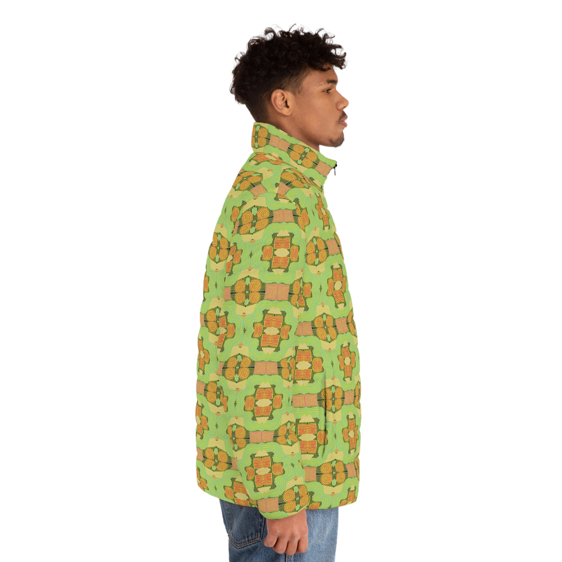 Lime Men's Geometric Print Puffer Jacket