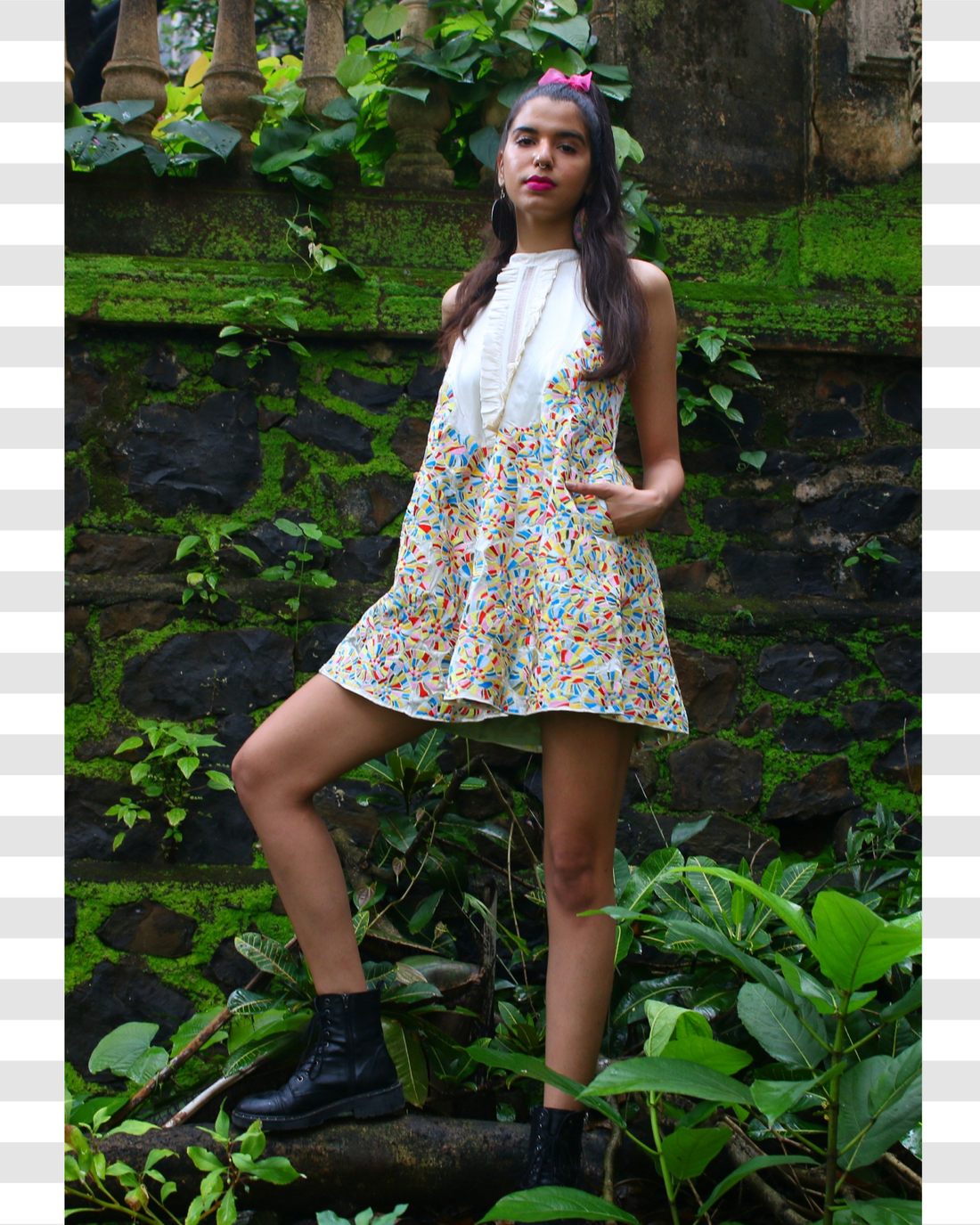 Floral Embroidered Cutwork Trapeze Dress