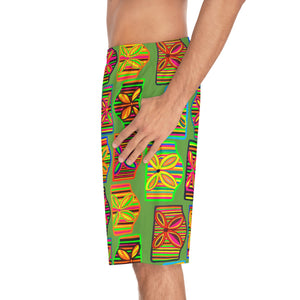 Olive Deco Print Men's Board Shorts (AOP)