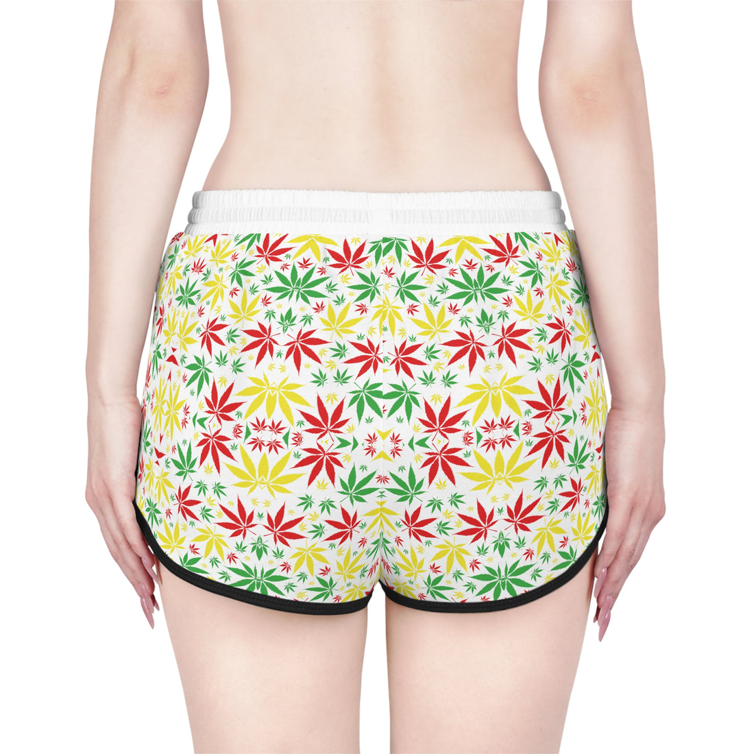 White Tropical Rasta Toned Relaxed Gym Shorts