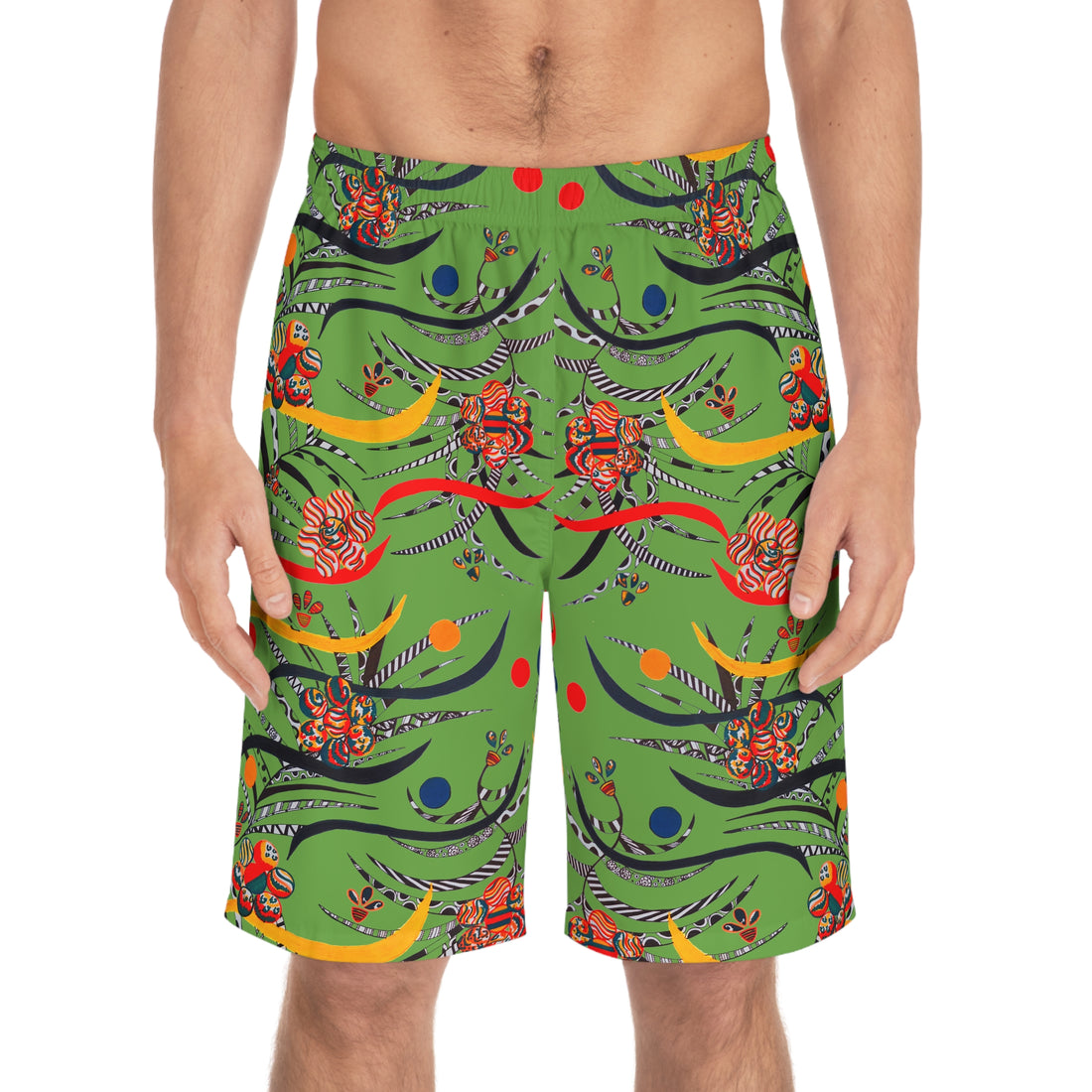 Olive Wilderness Print Men's Board Shorts (AOP)