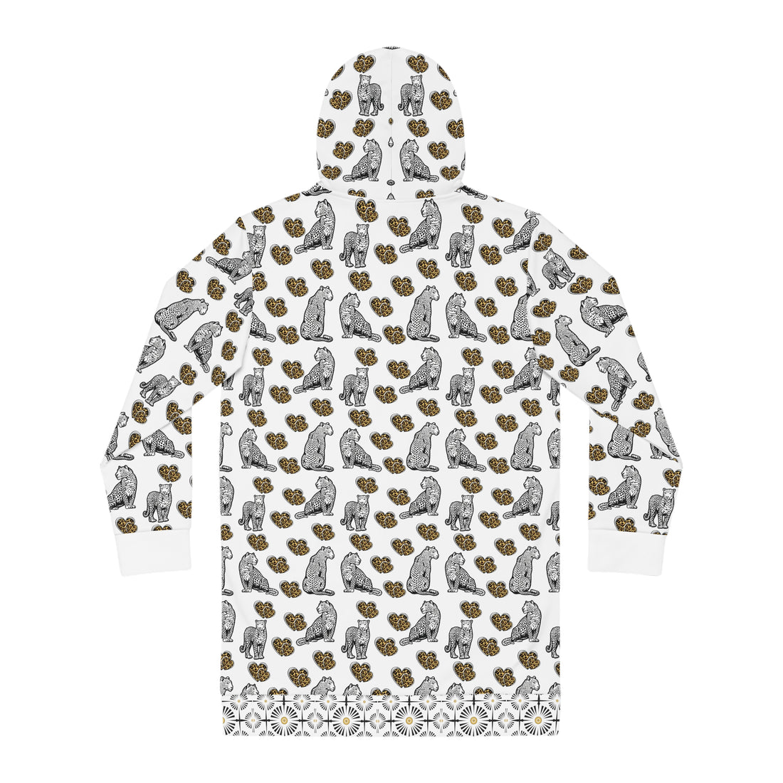 White Cheetah Hearts Hoodie Dress (AOP)