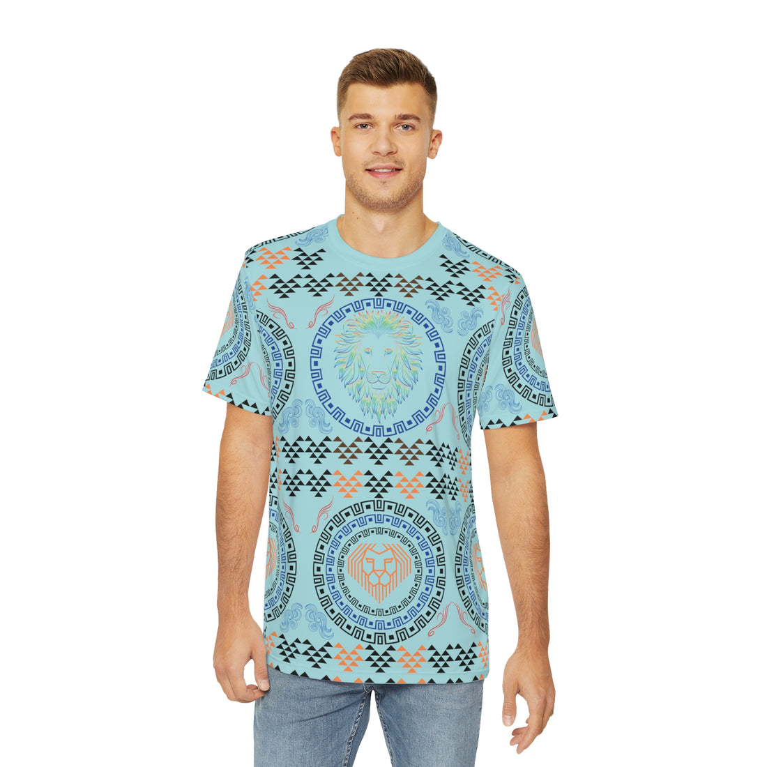 Icy Blue Geo Lion Head Polyester Tee (AOP)