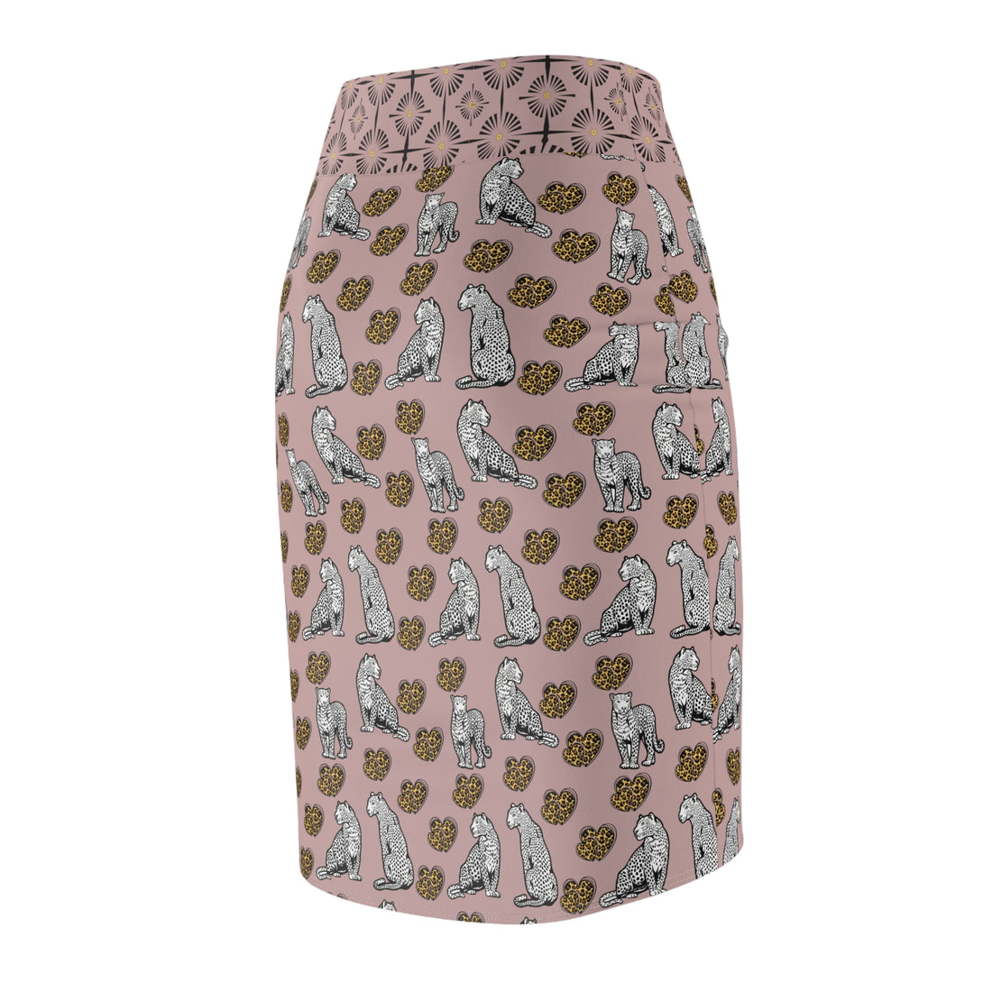 Taupe Cheetah Hearts Pencil Skirt