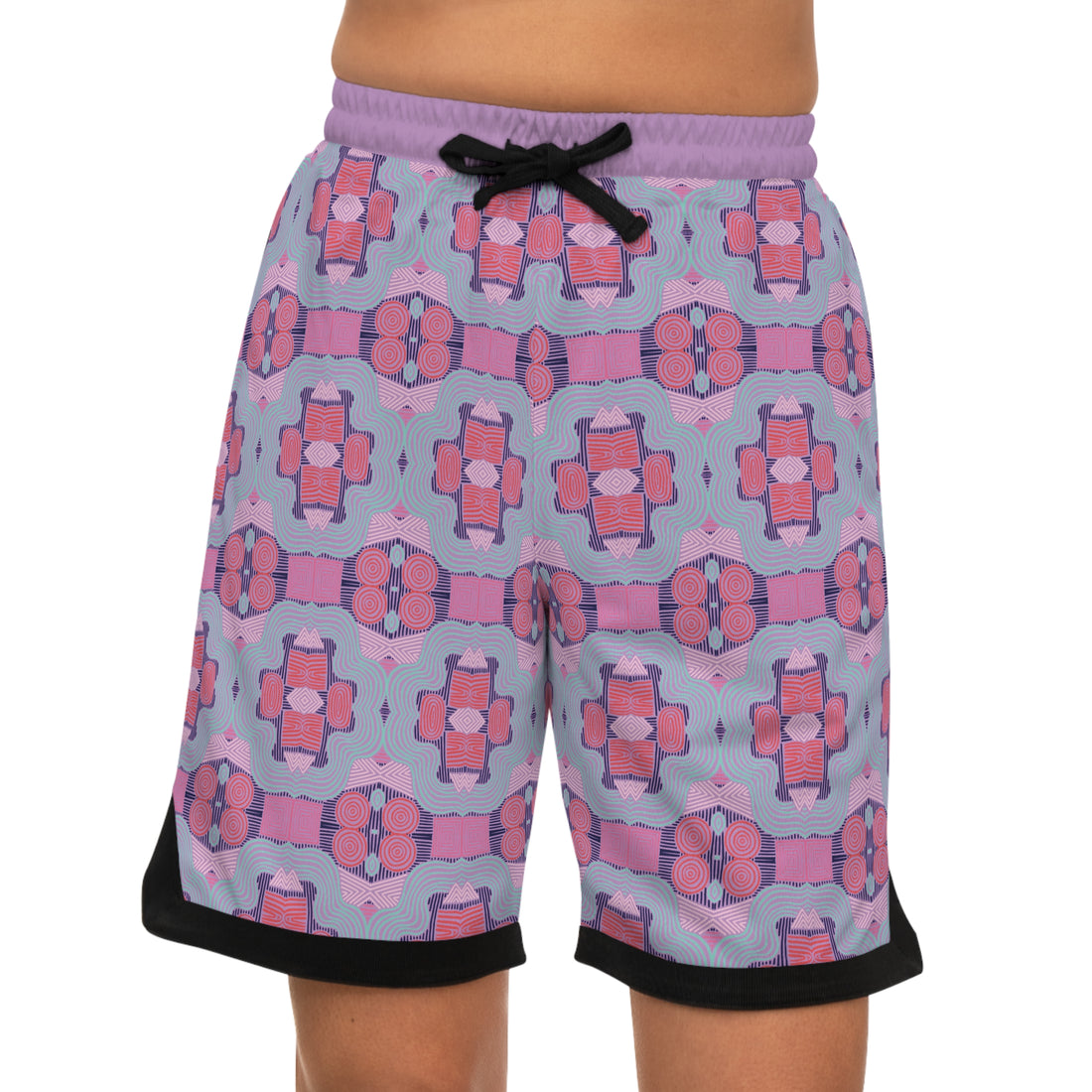Lavender Geometric Print Basketball Rib Shorts (AOP)