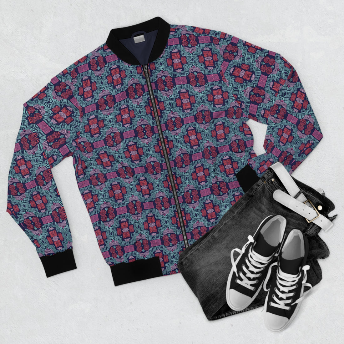 Ink Geometric Print Men's Bomber Jacket