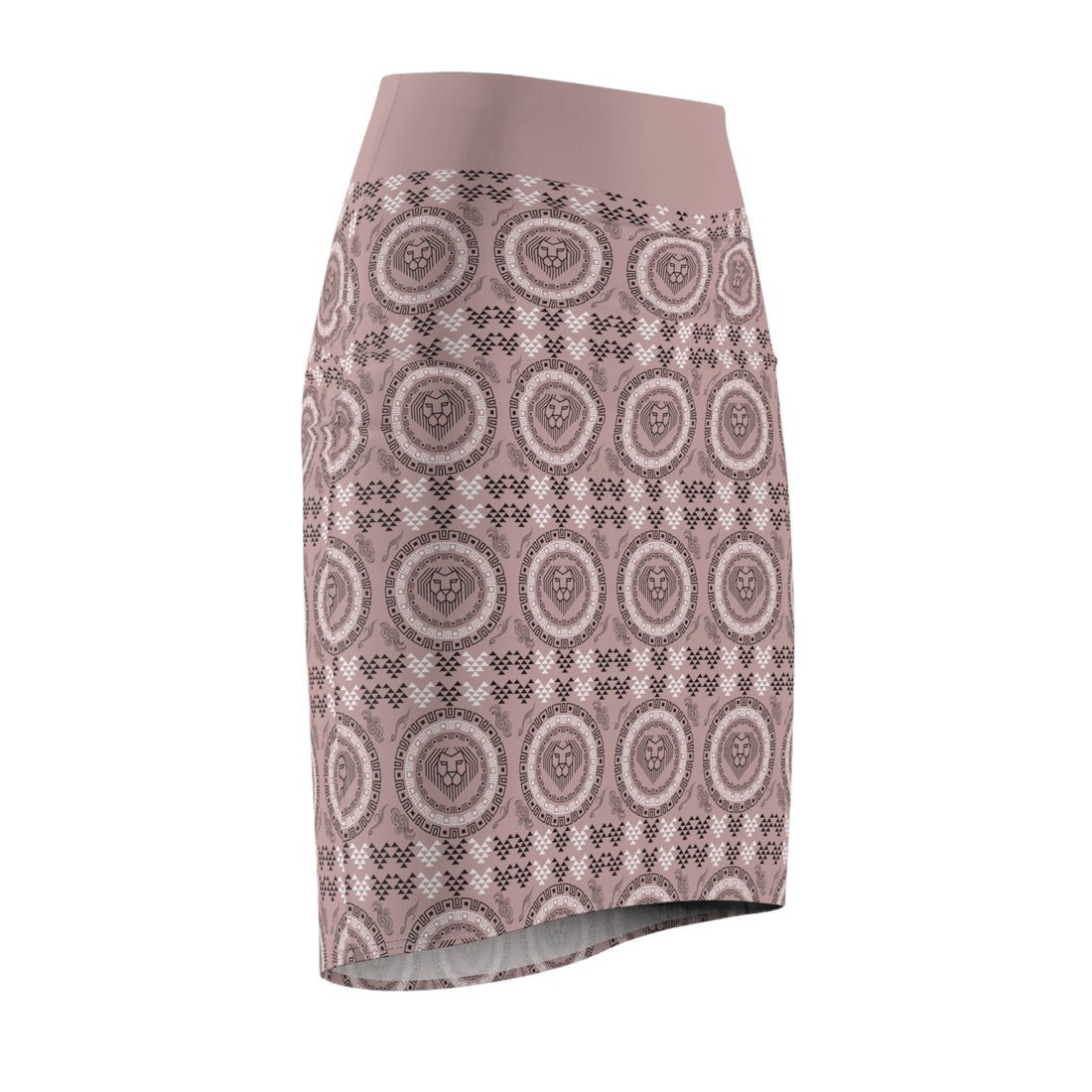 Taupe Geo Lion Head Pencil Skirt