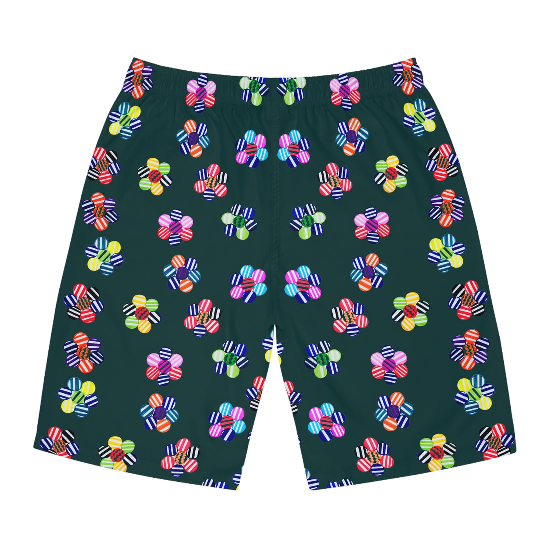 Bottle Green Geo Candy Floral Men's Board Shorts (AOP)