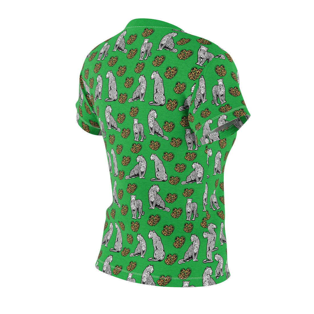 Lawn Green Cheetah Hearts AOP Women's Cap Sleeves T-shirt