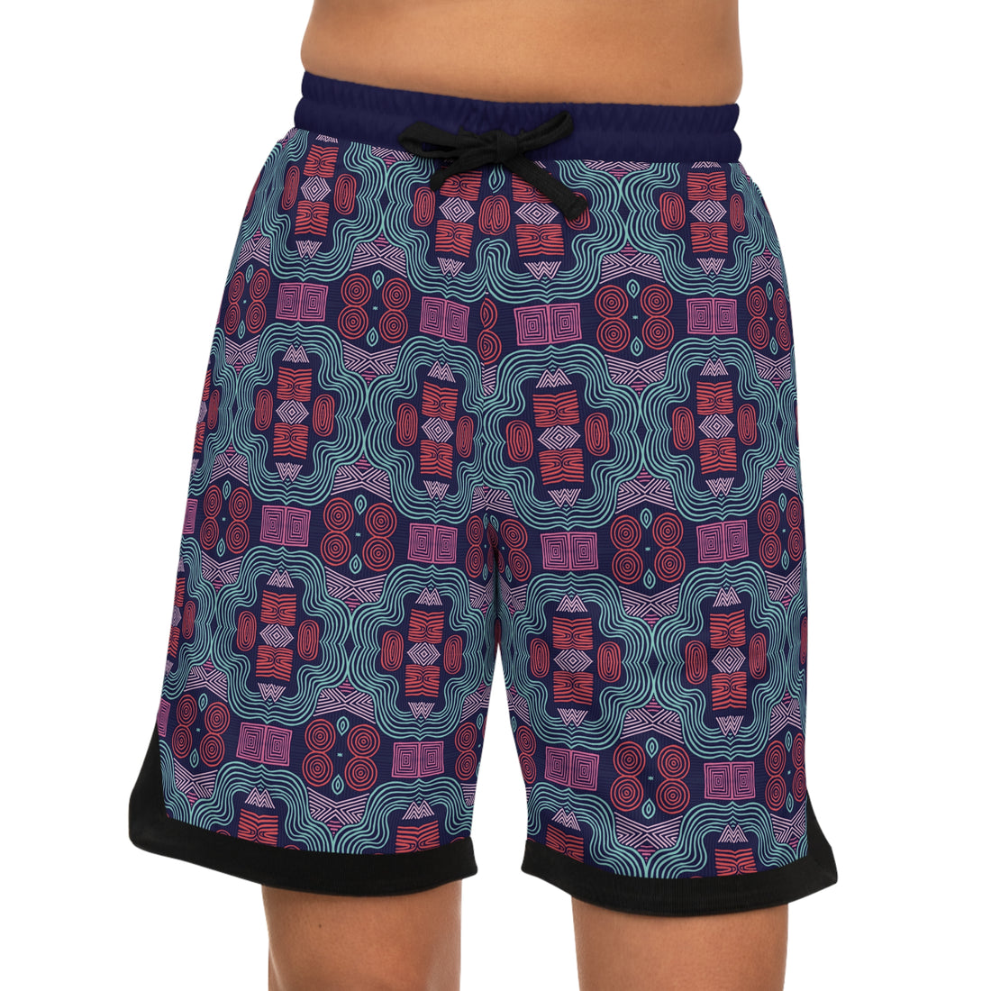 Ink Geometric Print Basketball Rib Shorts (AOP)