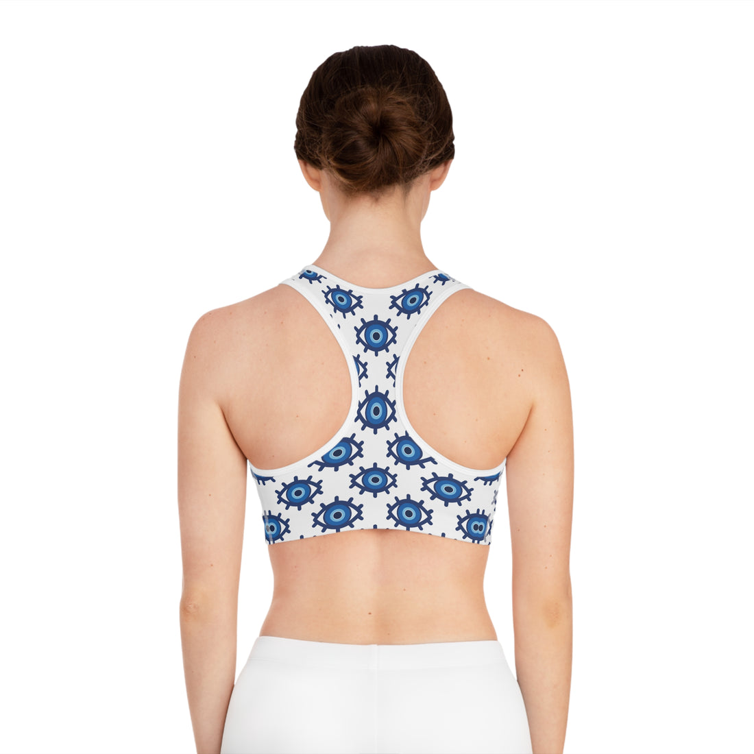 White Evil Eye (AOP) Sports Bra