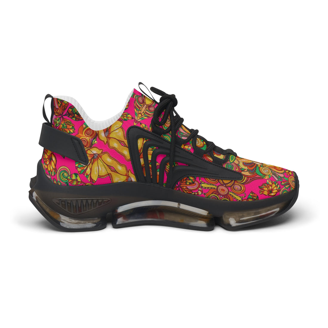 Hot Pink Artsy Floral OTT Women's Mesh Knit Sneakers