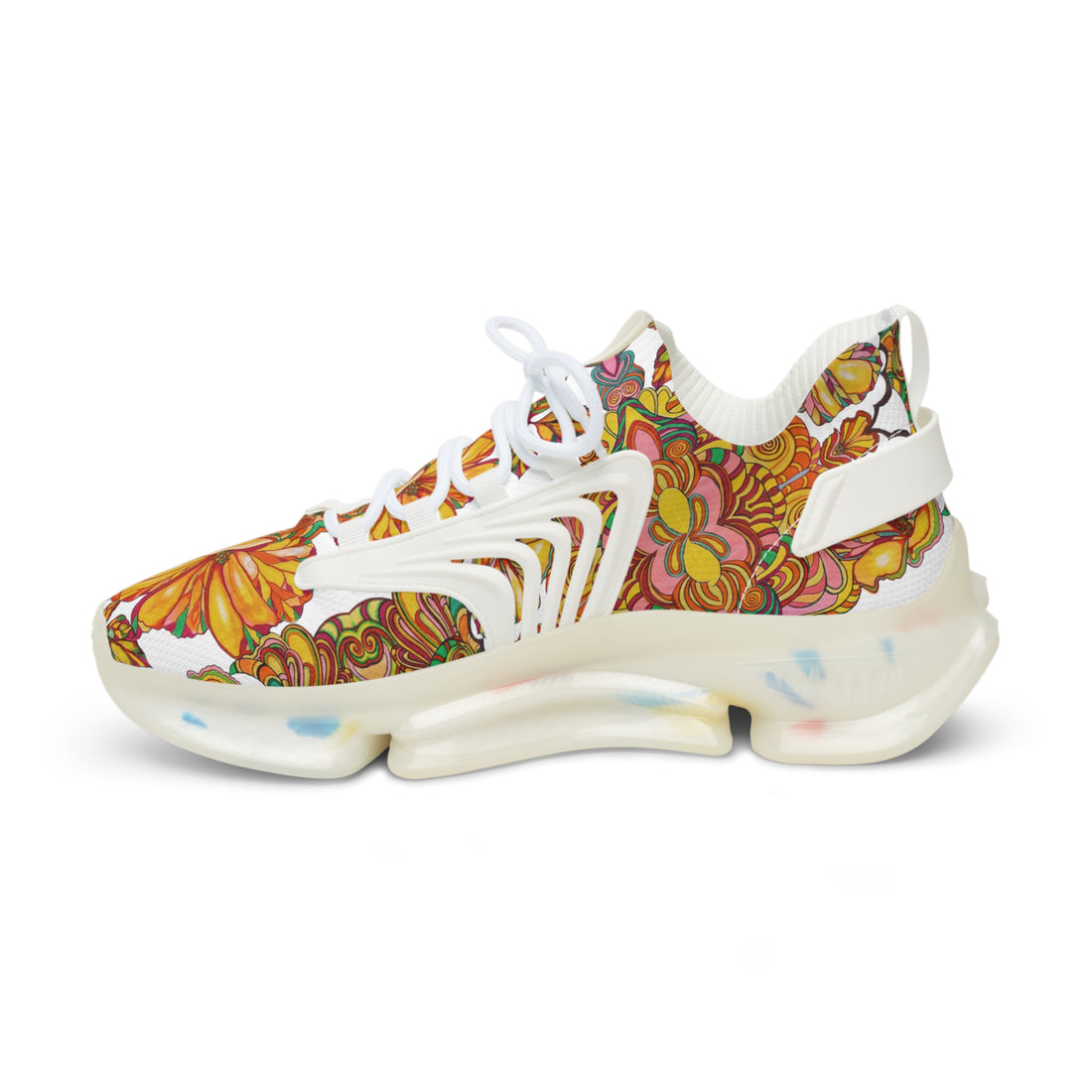 White Artsy Floral Pop OTT Men's Mesh Knit Sneakers