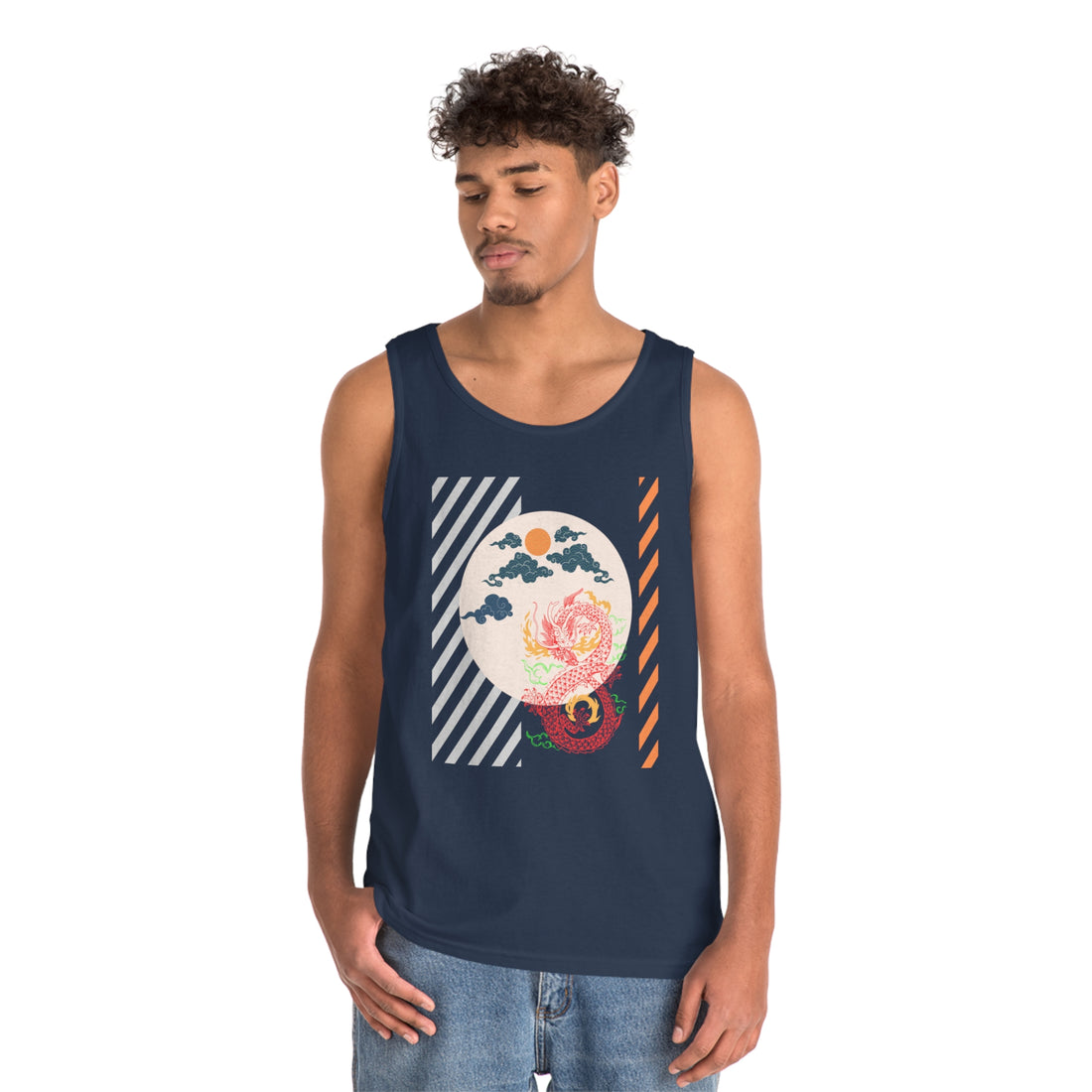 oriental chinese dragon print tank top for men