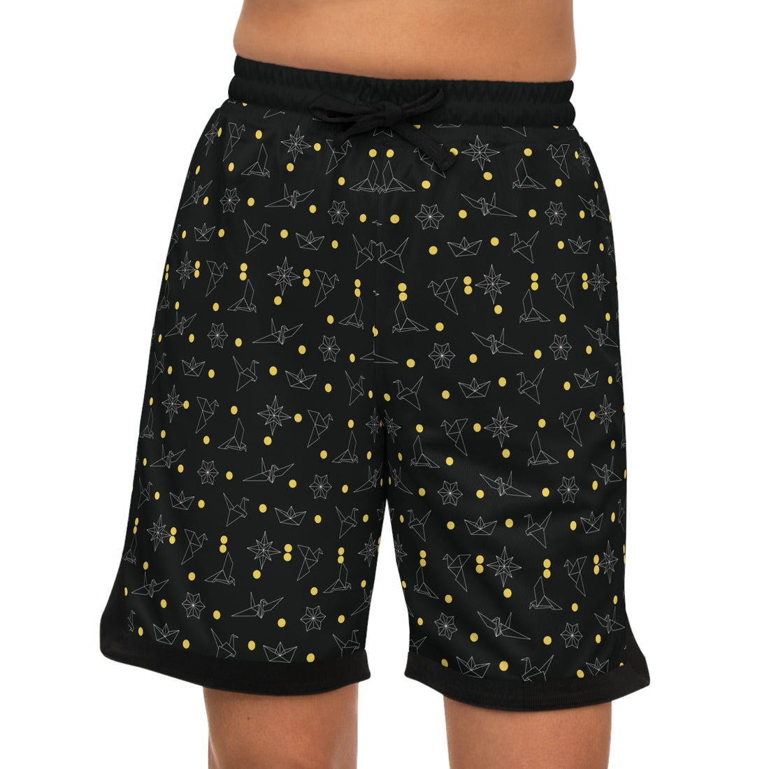 Black Origami Basketball Rib Shorts (AOP)