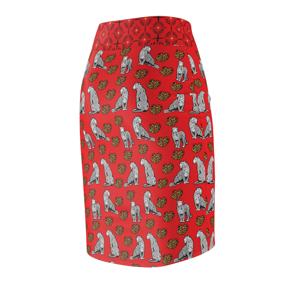 Red Cheetah Hearts Pencil Skirt