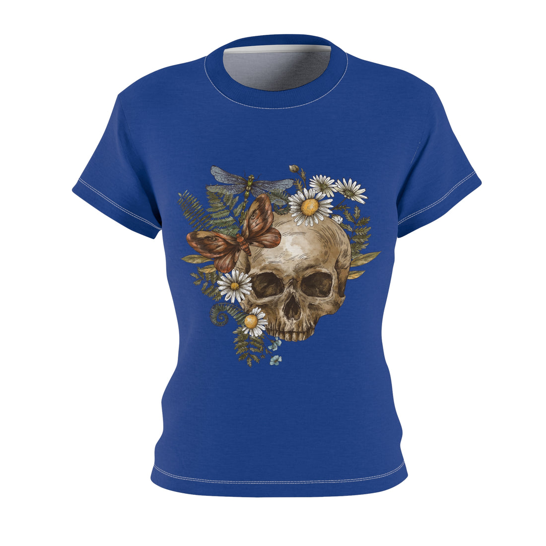 blue skull, floral & butterfly vintage print t-shirt for women