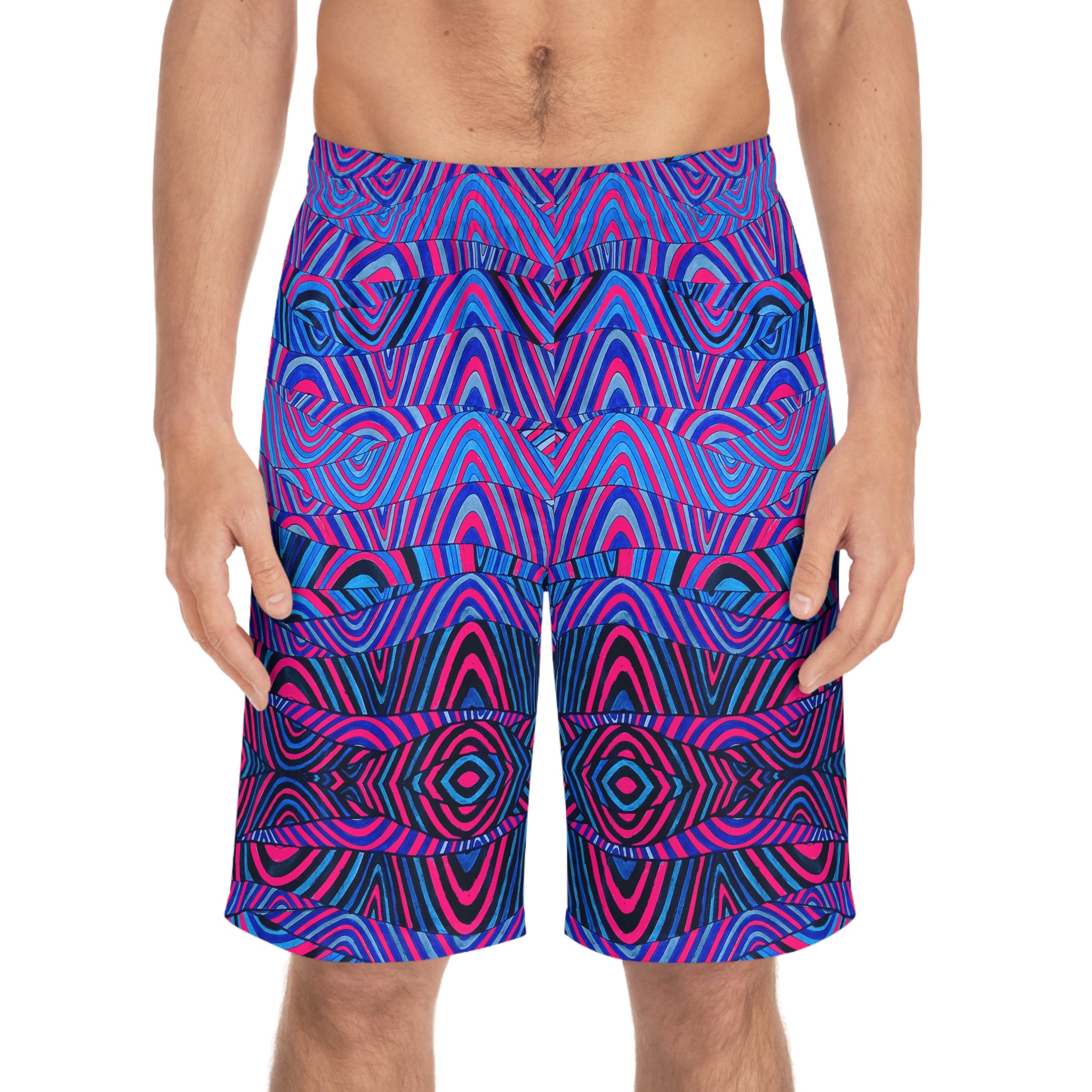 Hot Pink Sonic Print Men's Board Shorts (AOP)