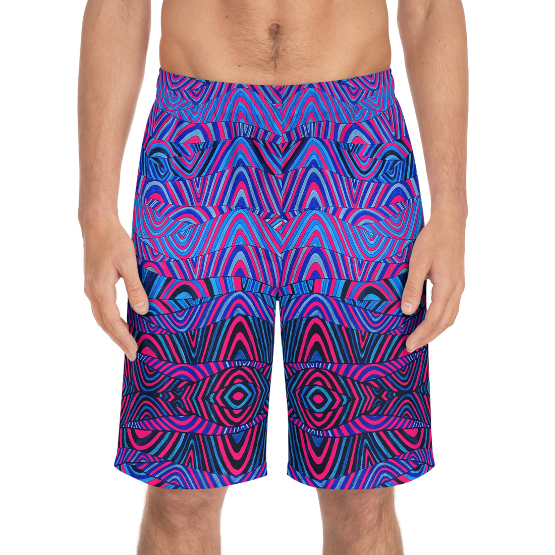 Hot Pink Sonic Print Men's Board Shorts (AOP)