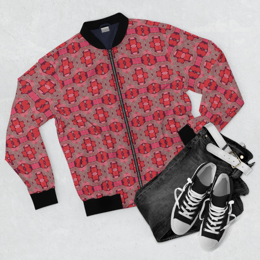 Red Geometric Print Men's Bomber Jacket