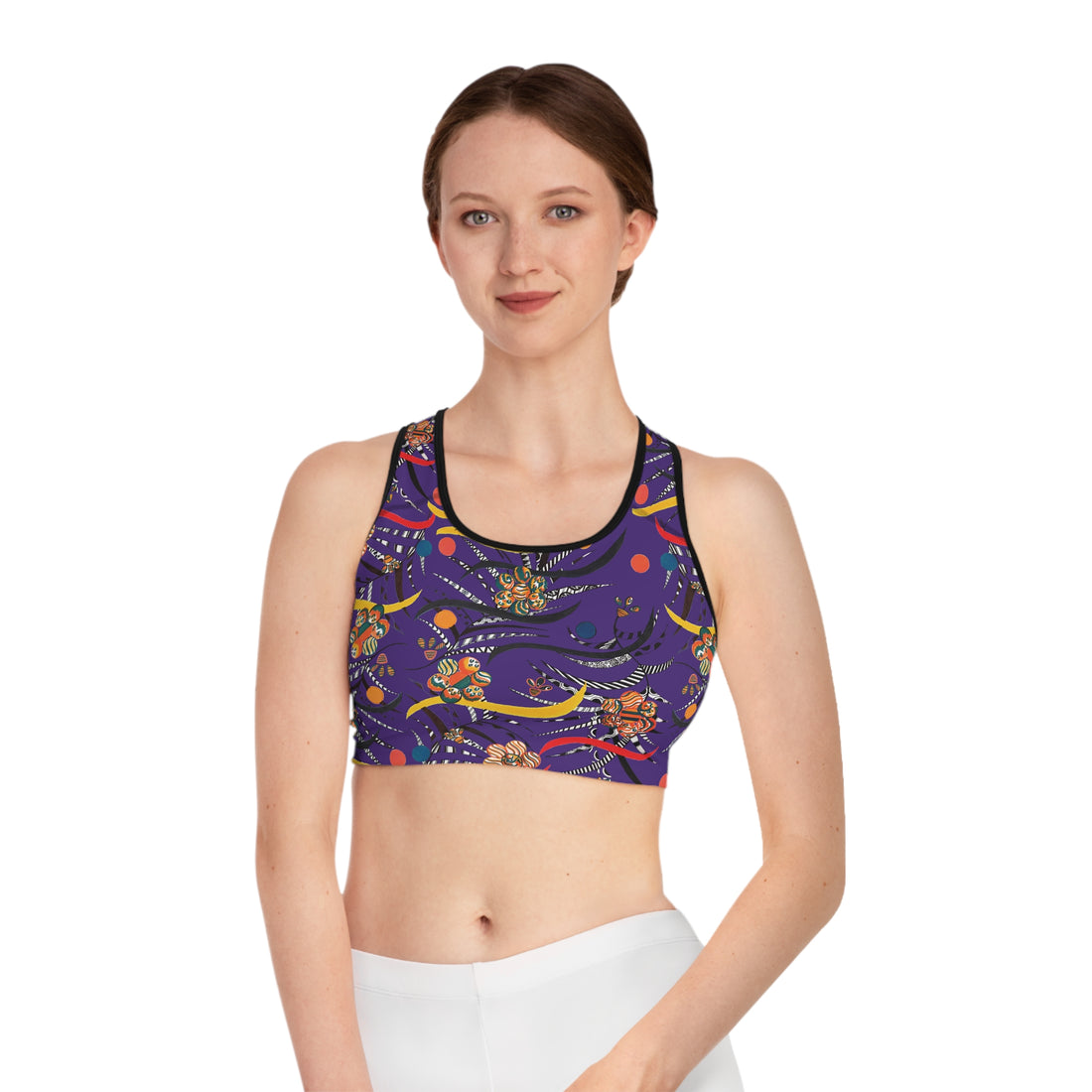 Purple Wilderness Print Racer Back (AOP) Sports Bra