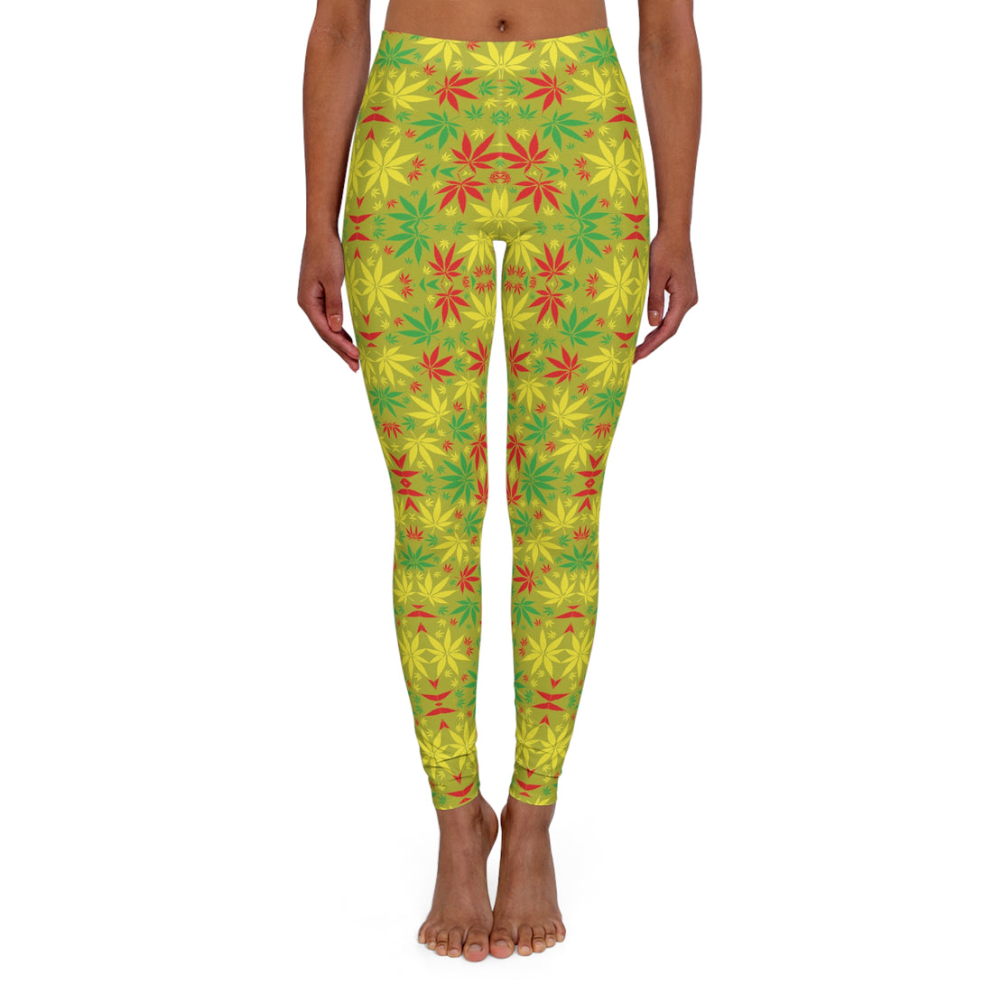 Olive Glow Tropical Rasta Toned Spandex Leggings