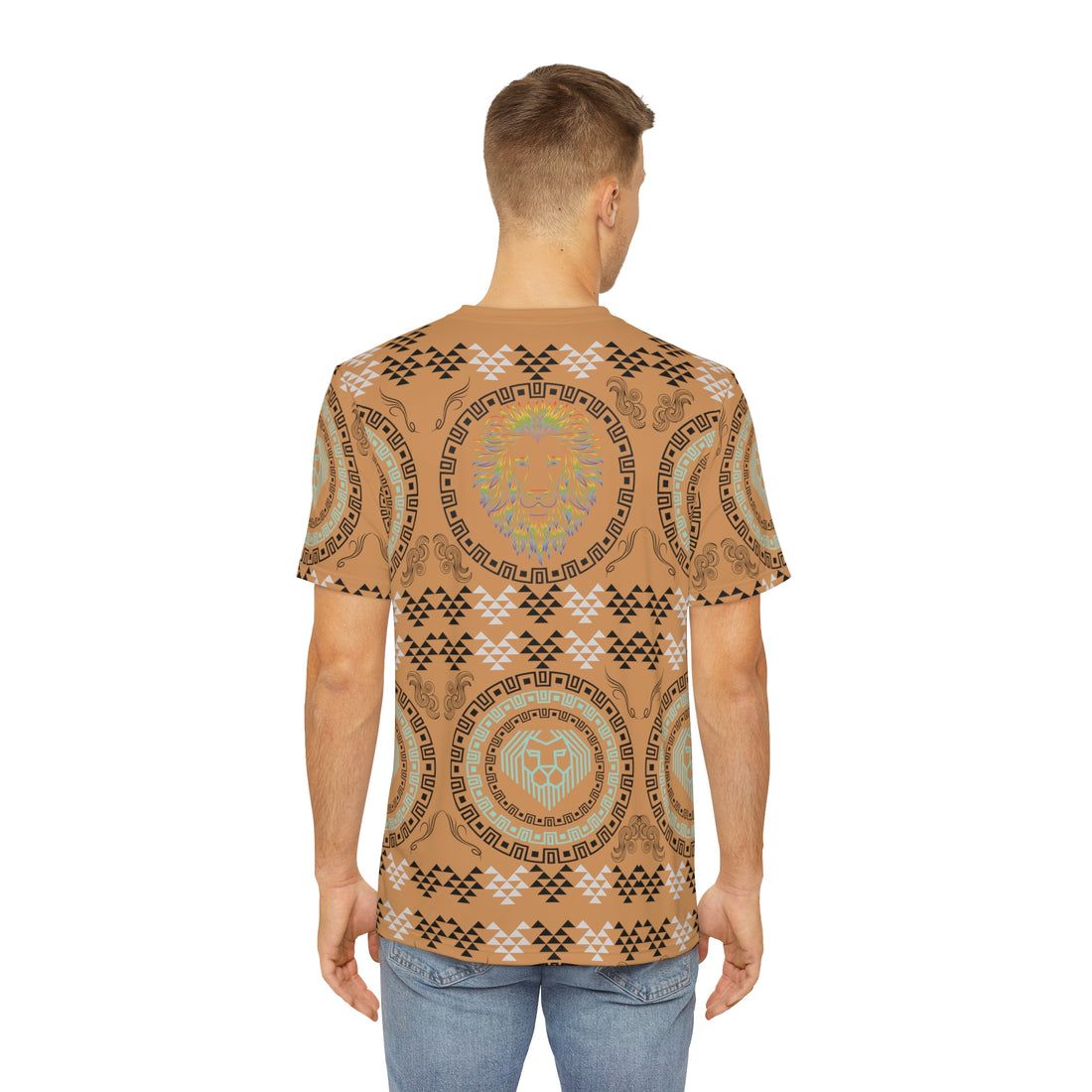 Mocha Geo Lion Head Polyester Tee (AOP)