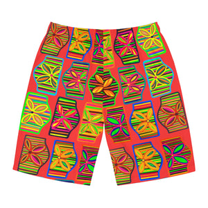Vermillion Deco Print Men's Board Shorts (AOP)