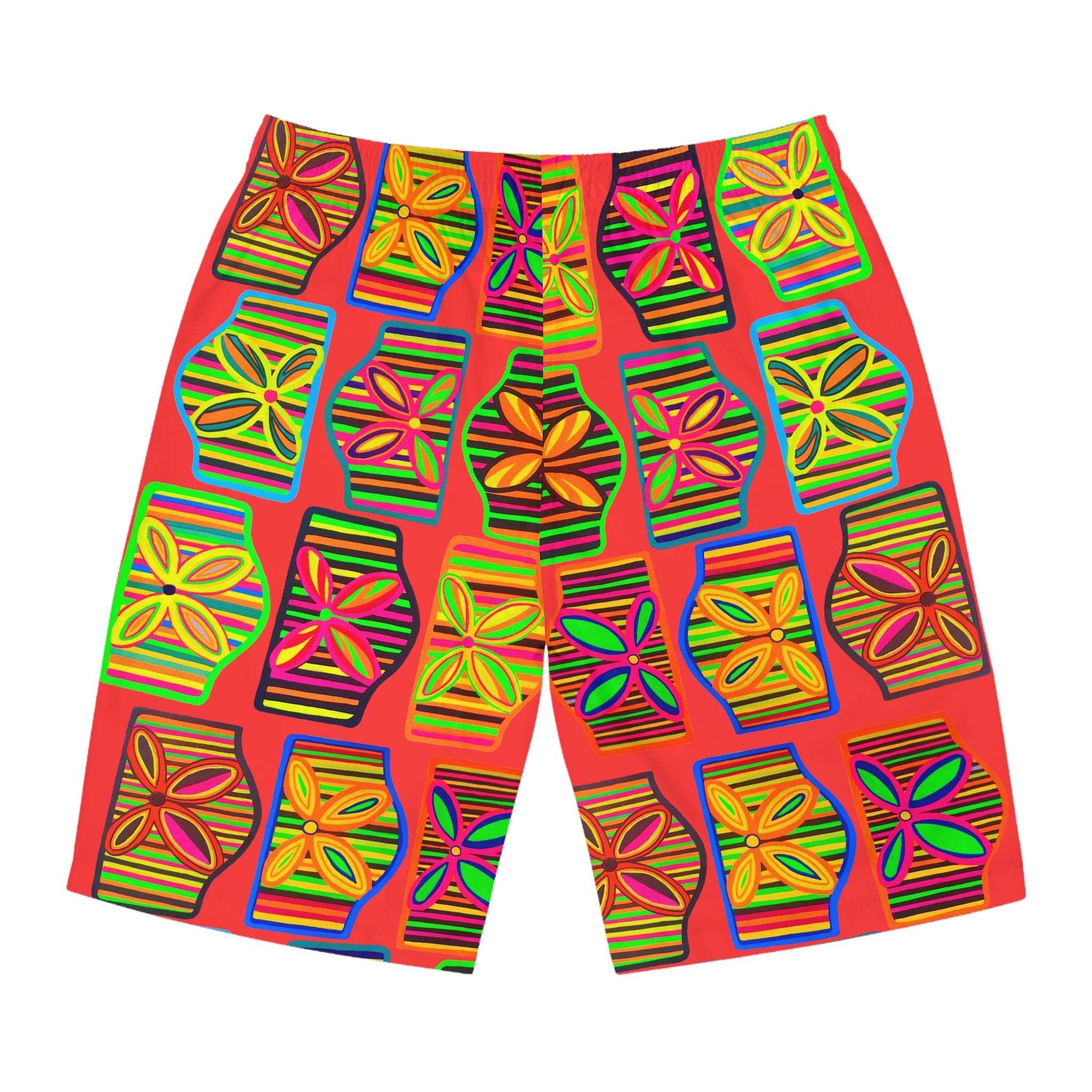 Vermillion Deco Print Men's Board Shorts (AOP)