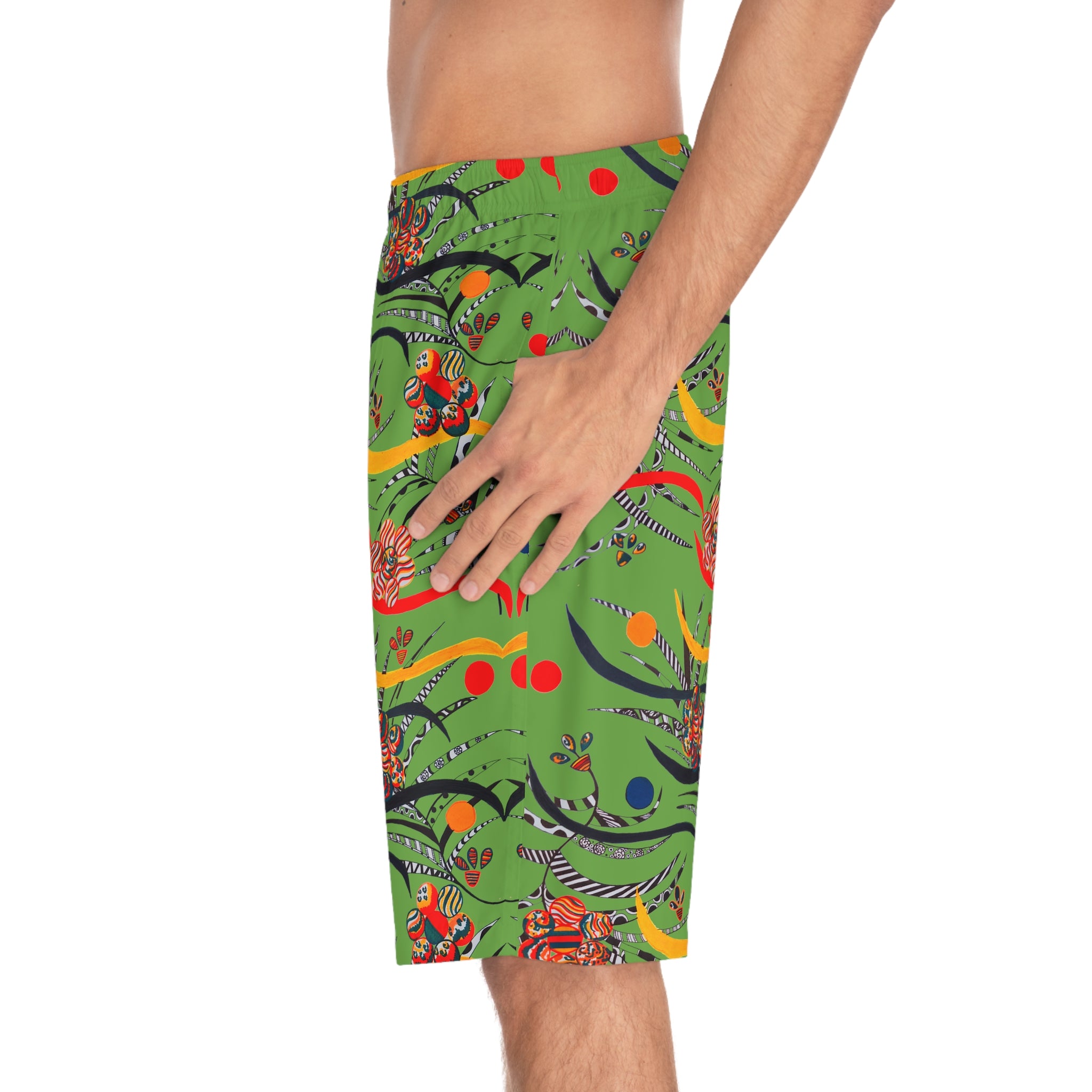Olive Wilderness Print Men's Board Shorts (AOP)