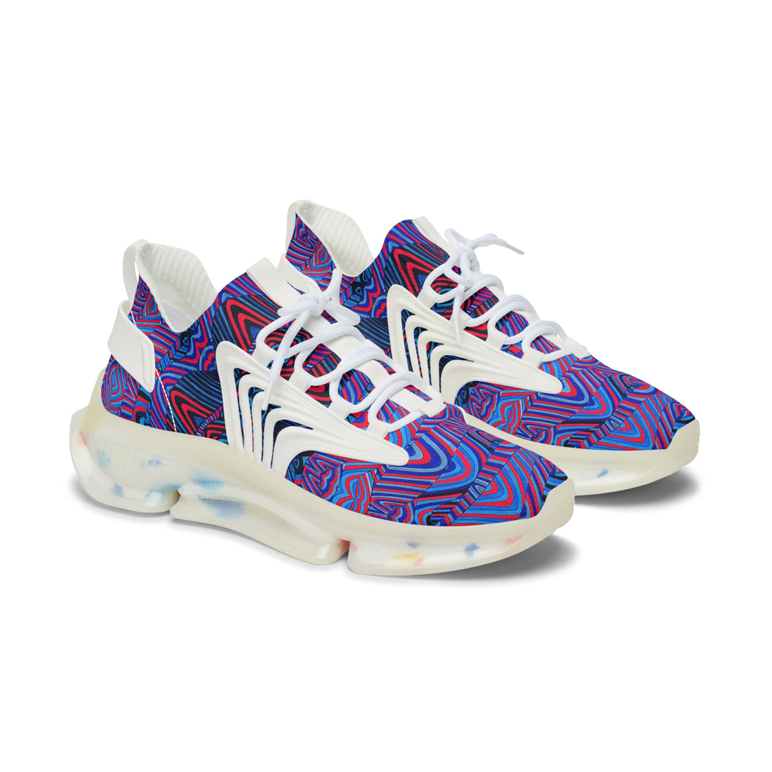 red women's sonic waves print mesh knit sneakers