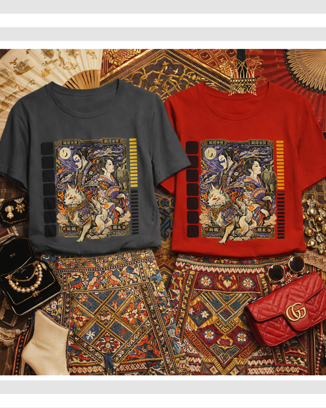 Celestial Guardians Oriental Art Graphic Unisex Cotton Tee