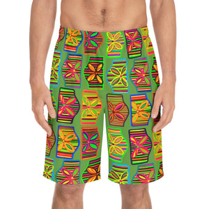 Olive Deco Print Men's Board Shorts (AOP)