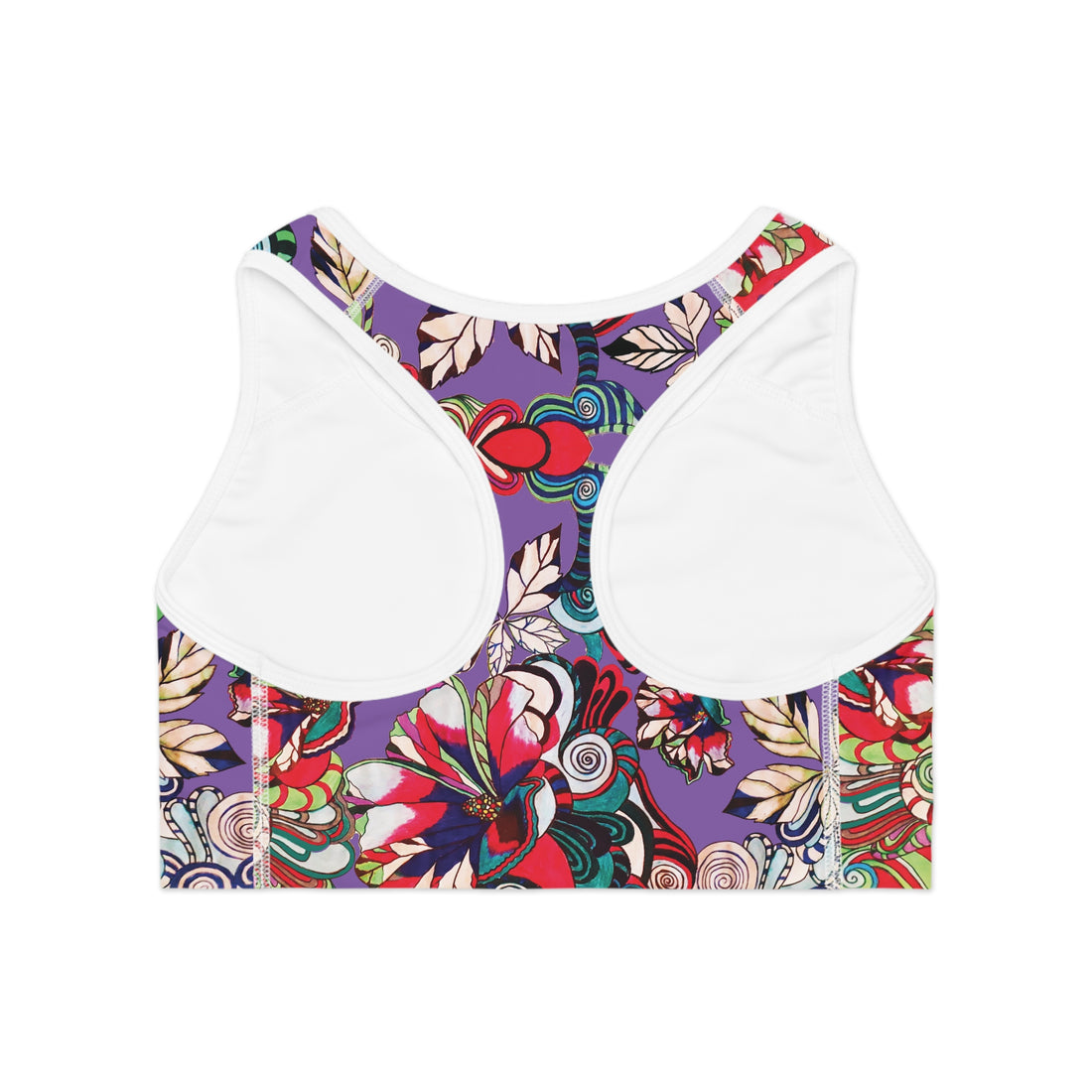 Pearl Purple Graphic Floral Pop Racer Back (AOP) Sports Bra