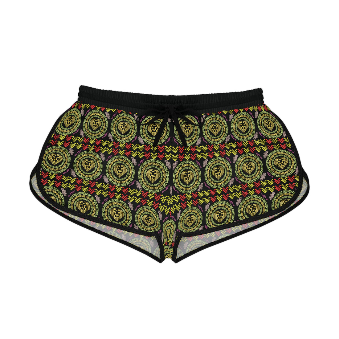 Black Geo Lion Head Relaxed Gym Shorts