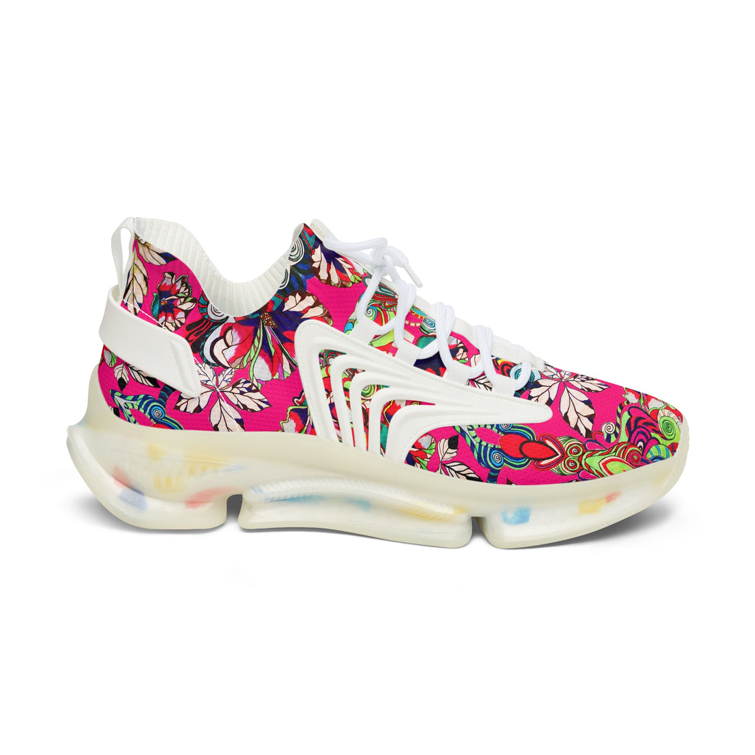 Hot Pink Floral Pop OTT Women's Mesh Knit Sneakers