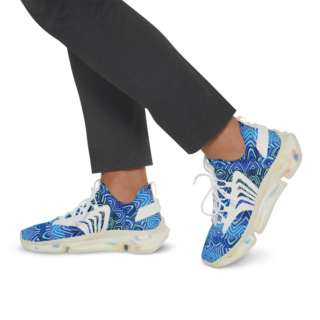 icy blue sonic waves print mesh knit sneakers