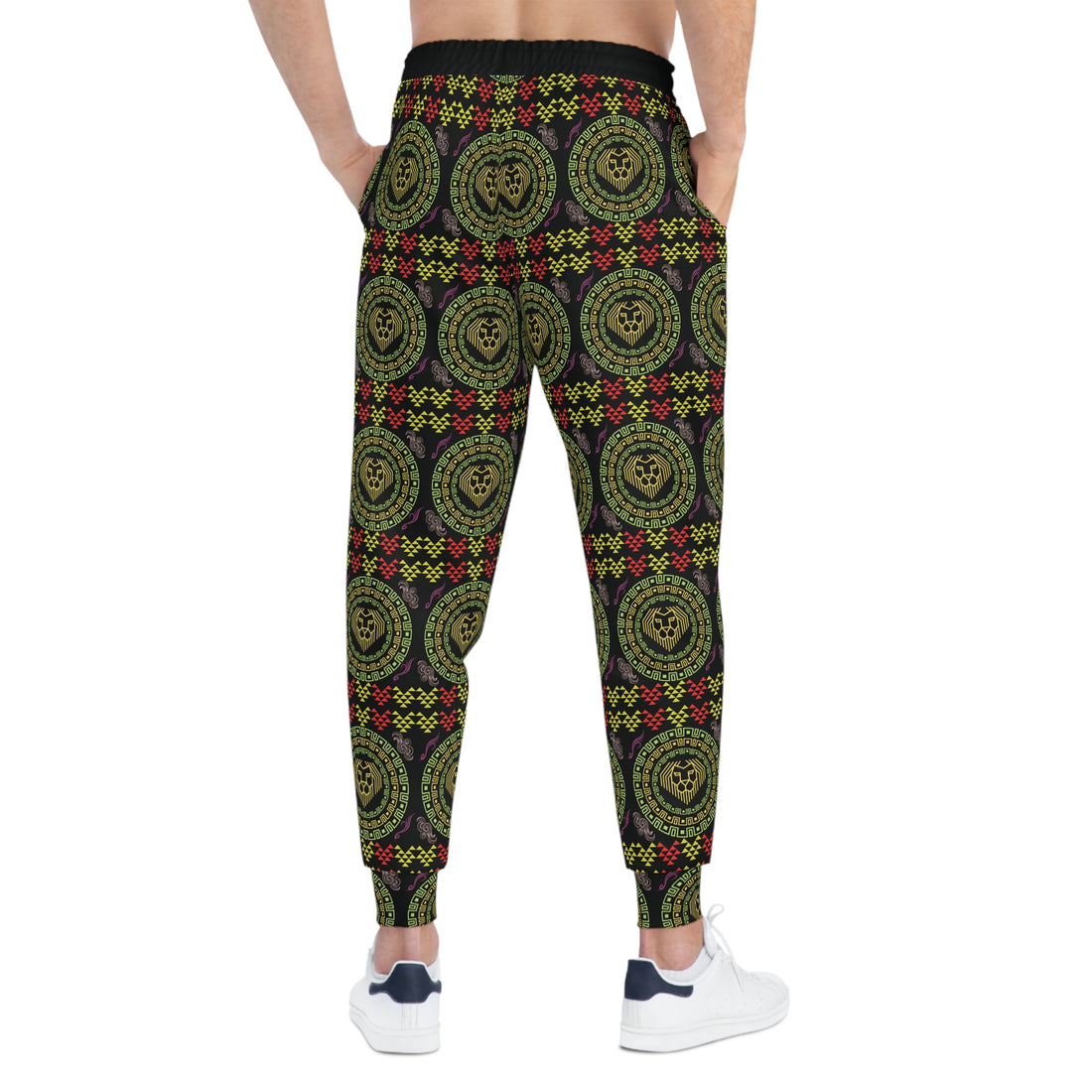 Black Geo Lion Head Print Unisex Joggers