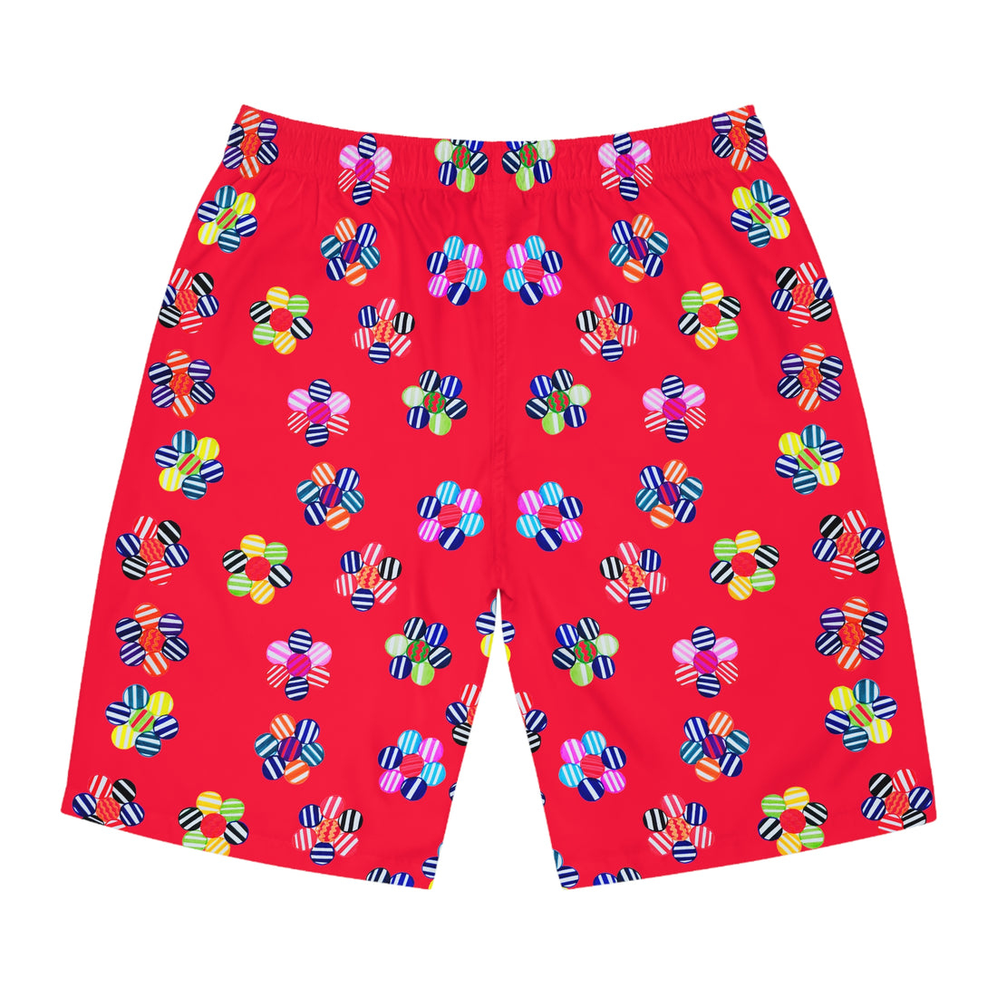 Red Geo Candy Floral Men's Board Shorts (AOP)