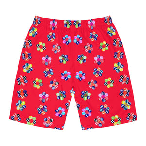 Red Geo Candy Floral Men's Board Shorts (AOP)