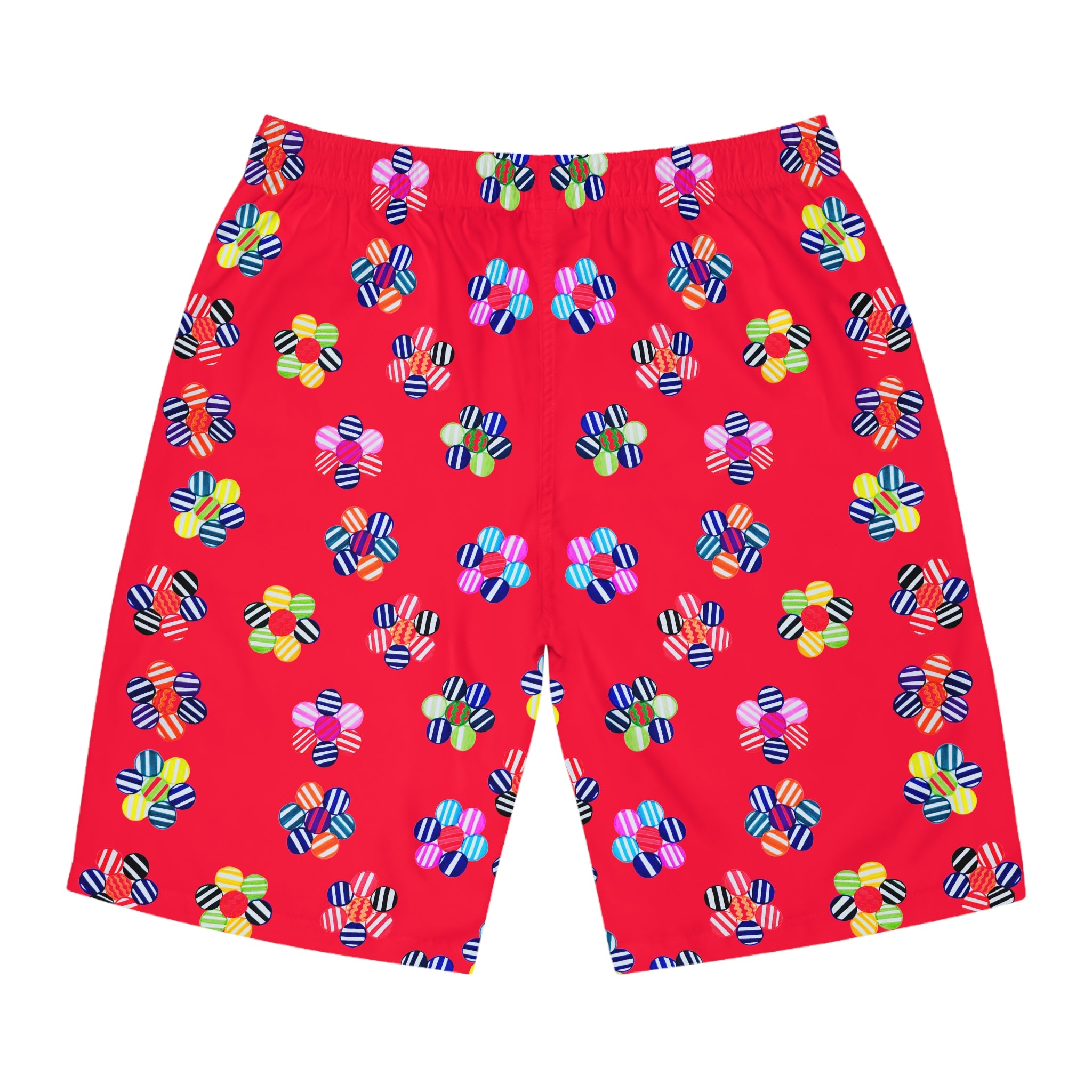 Red Geo Candy Floral Men's Board Shorts (AOP)