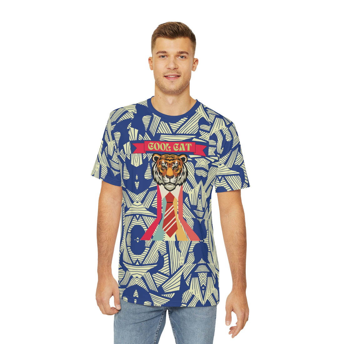 Blue Cool Cat Men's Polyester Tee (AOP)