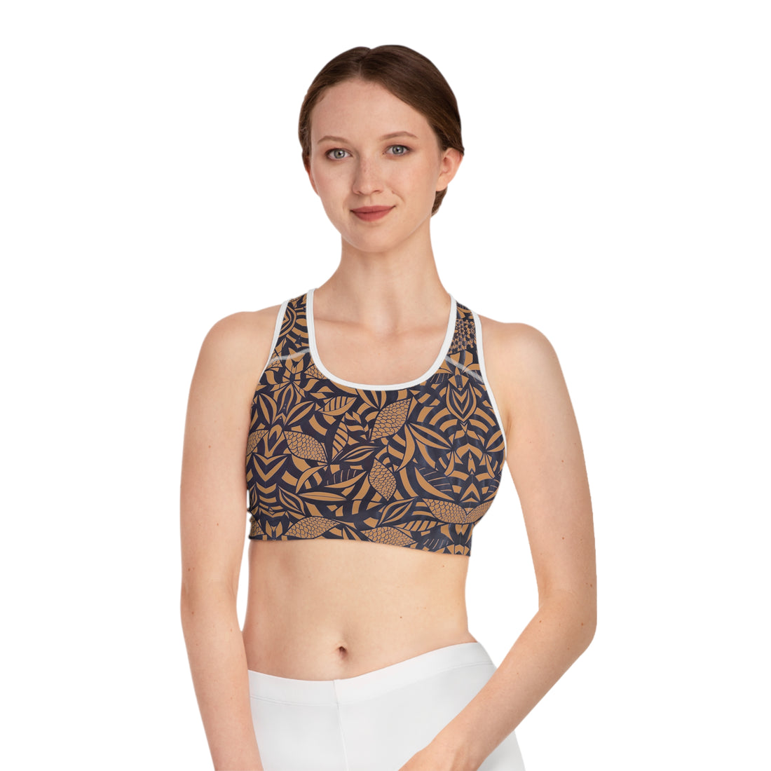 Mocha Tropical Minimalist Racerback (AOP) Sports Bra