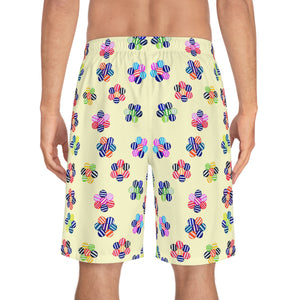 Cream Geo Candy Floral Men's Board Shorts (AOP)
