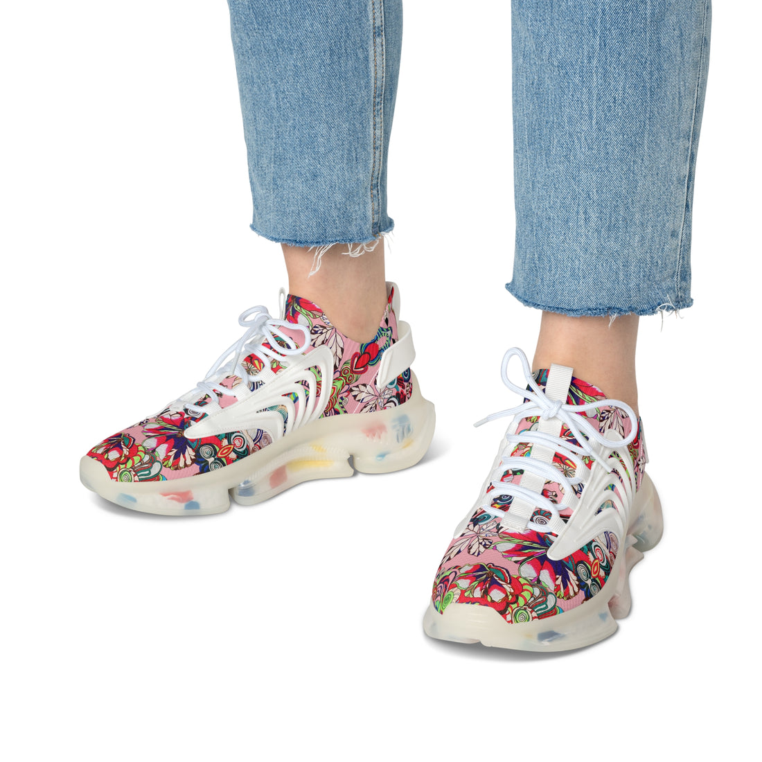 Blush Floral Pop OTT Women's Mesh Knit Sneakers