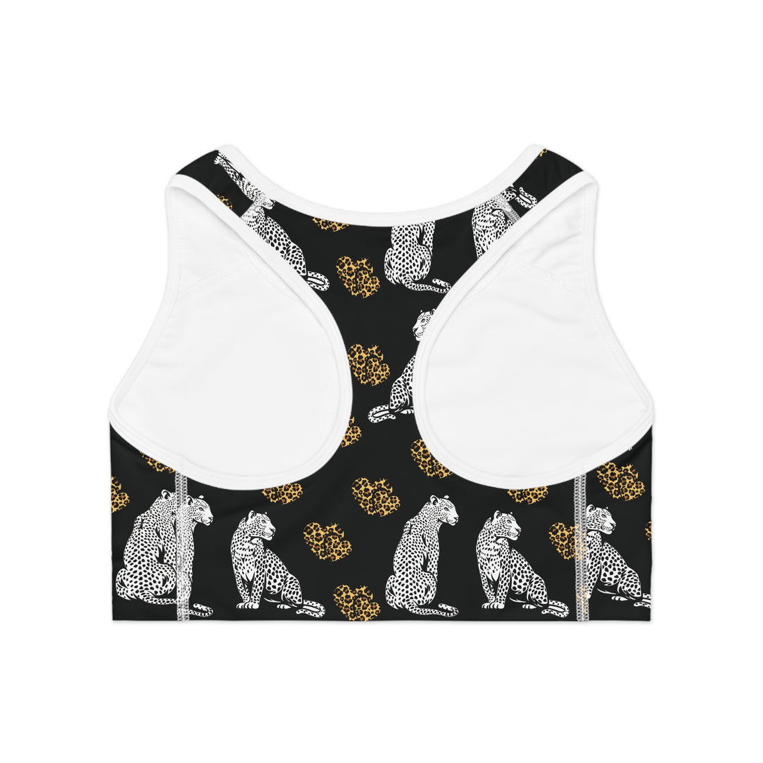 Black Cheetah Hearts (AOP) Sports Bra