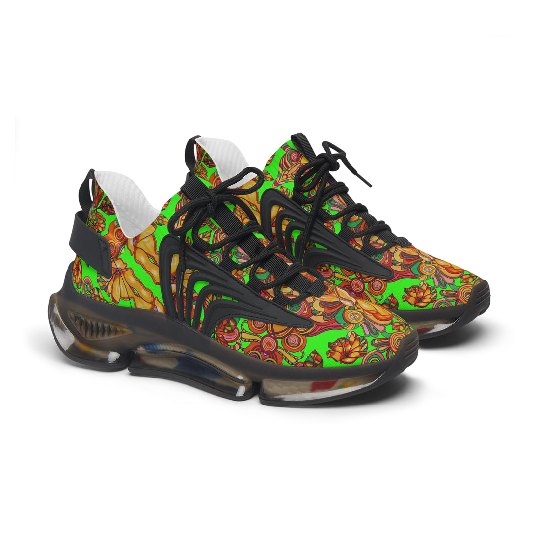 women's neon green floral print mesh knit sneakers