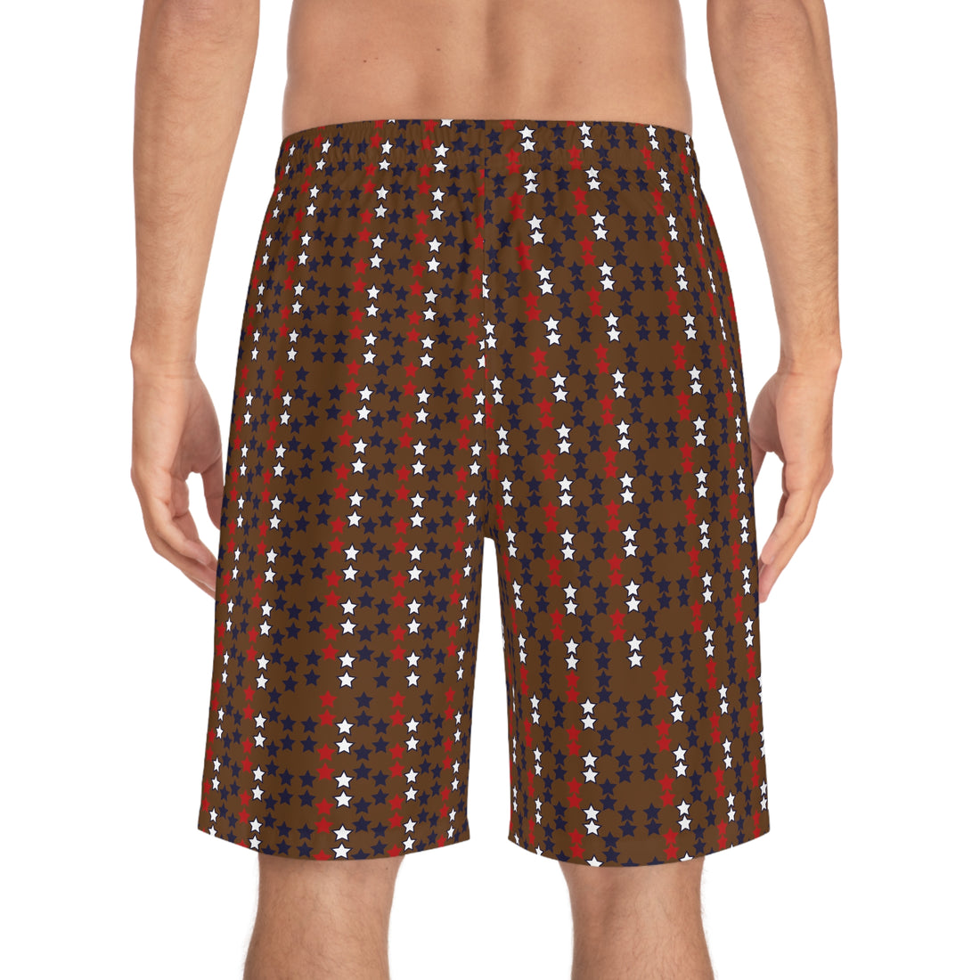 brown star print board shorts for men