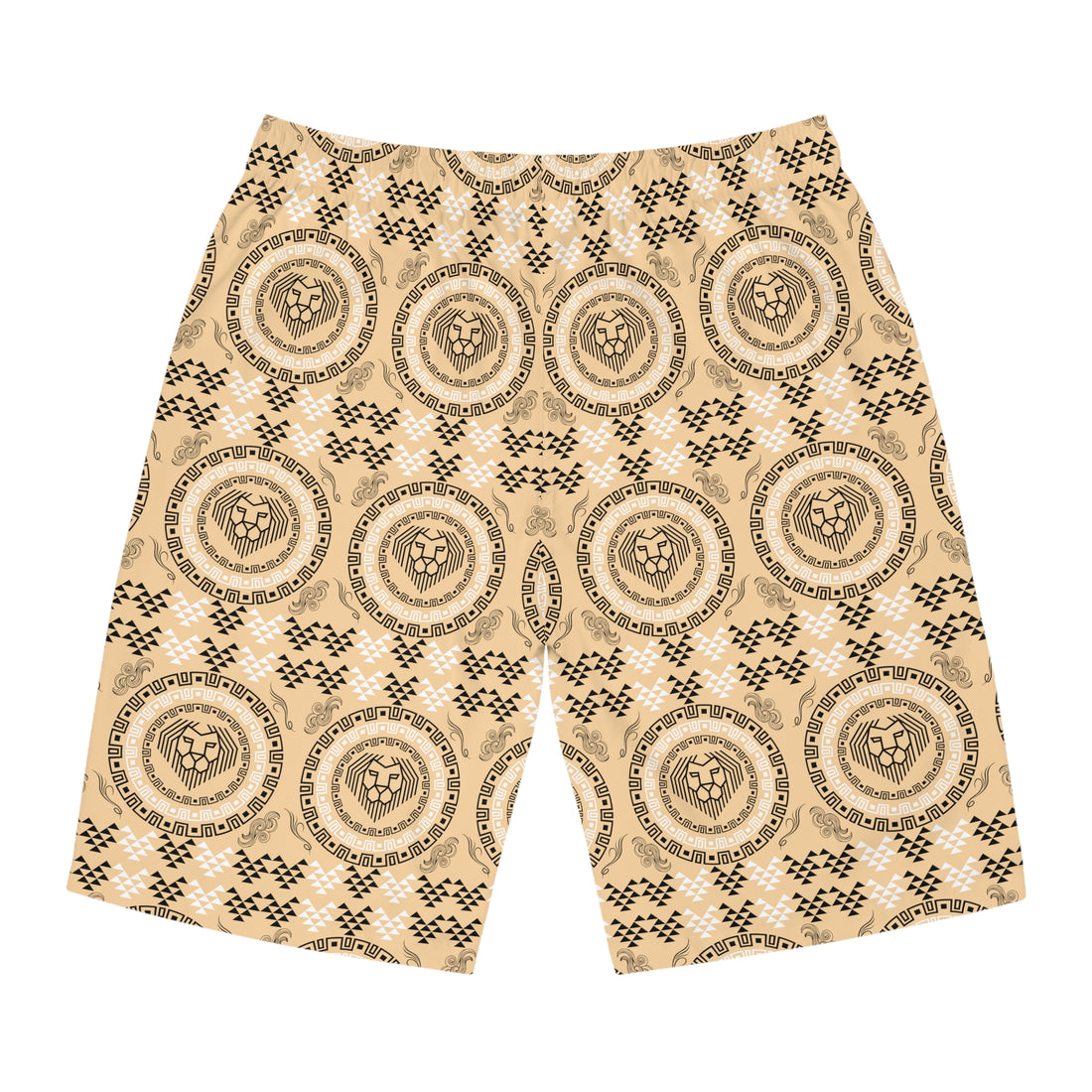 Nude Geo Lion Head Men's Board Shorts (AOP)