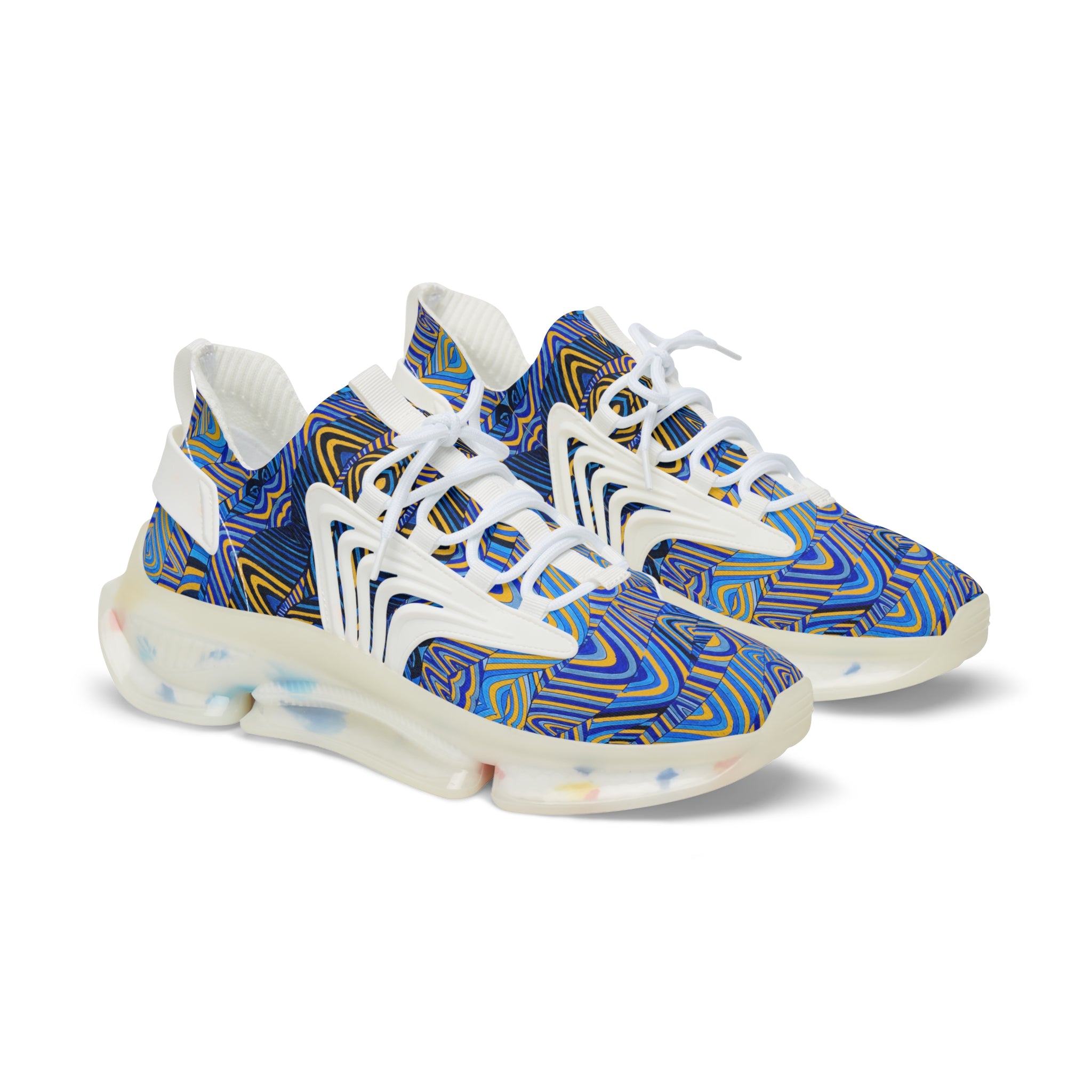yellow men's sonic waves print mesh knit sneakers